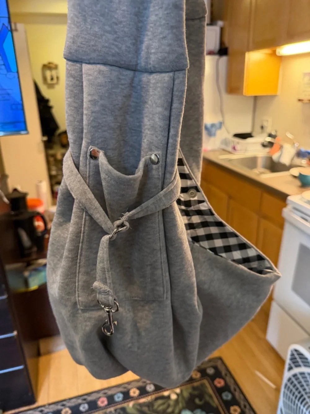Gray Casual Tote/pet sling carrier Bag with Checkered Interior